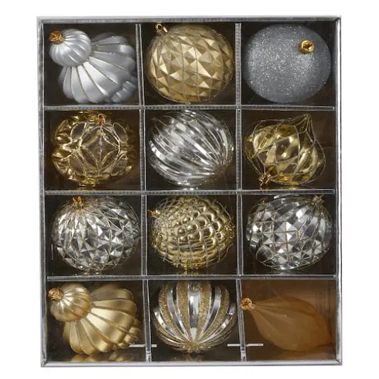 12ct. 4" Gold & Silver Shatterproof Luxe Ornament Set {1}
