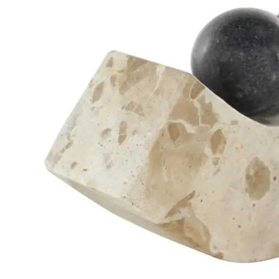 5" Brown Marble Arched Curved Bookends with Black Orbs, 2ct {6}