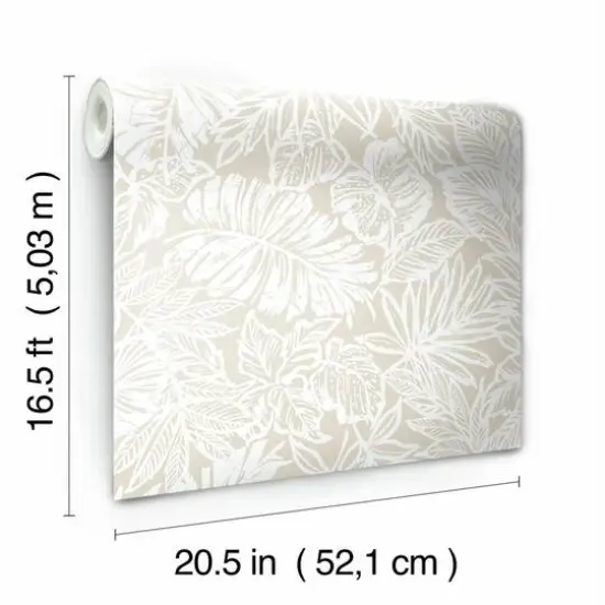 RoomMates Batik Tropical Leaf Peel & Stick Wallpaper Beige {8}
