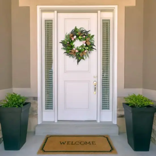 22" Easter Egg & Burlap Ribbon Mixed Foliage Twig Wreath {3}