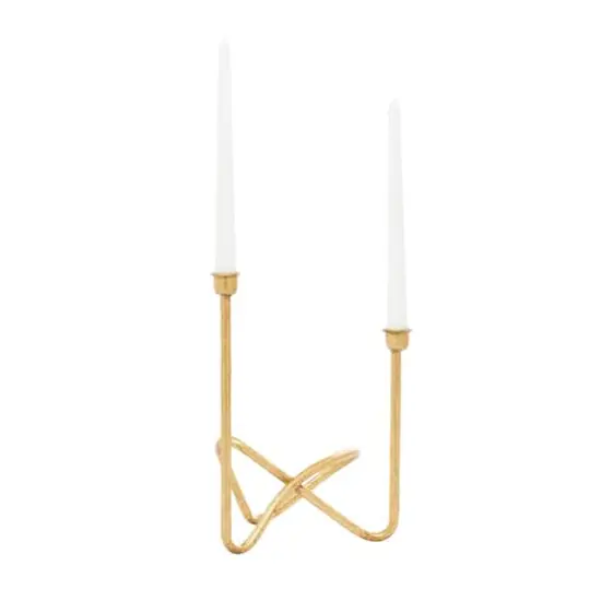 CosmoLiving by Cosmopolitan Gold Iron Contemporary Candlestick Holders, 11" x 10" x 6" {1}
