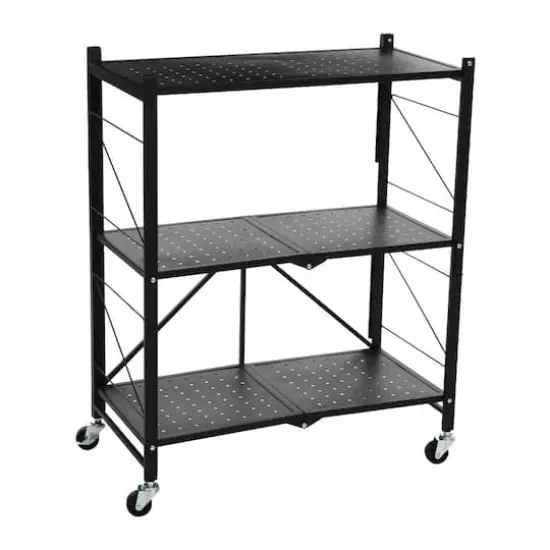 Household Essentials 34" Black Metal 3-Tier Foldable Utility Rack {1}