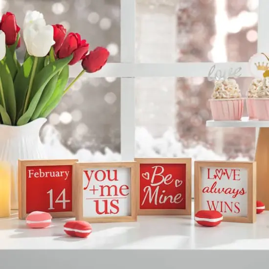 Glitzhome&reg; 4" Valentine's Wooden Block Table D&eacute;cor Set {5}