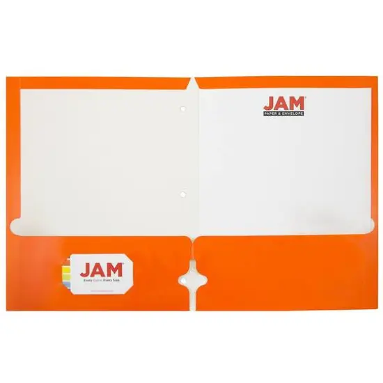 JAM Paper Laminated 2-Pocket Glossy 3-Hole Punch School Folders, 6ct. Orange {3}