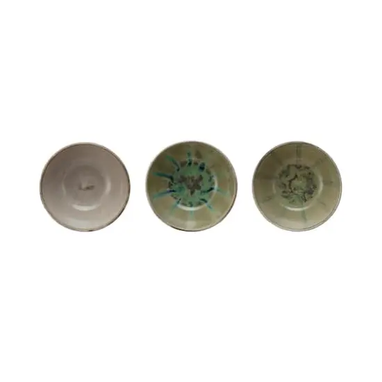 Hello Honey&reg; 5" Green, Tan & Blue Geometric Harmony Stoneware Bowls Set {1}