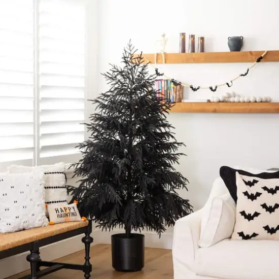6ft. Artificial Halloween Real Touch Black Norfolk Pine Christmas Tree with Natural Look {7}