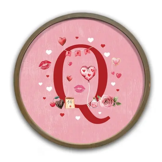 Valentine Things Monogram Round Brown Framed Print Q {1}