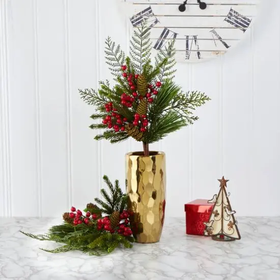 26&rdquo; Mixed Pine, Pinecone & Berry Artificial Plant Set {4}