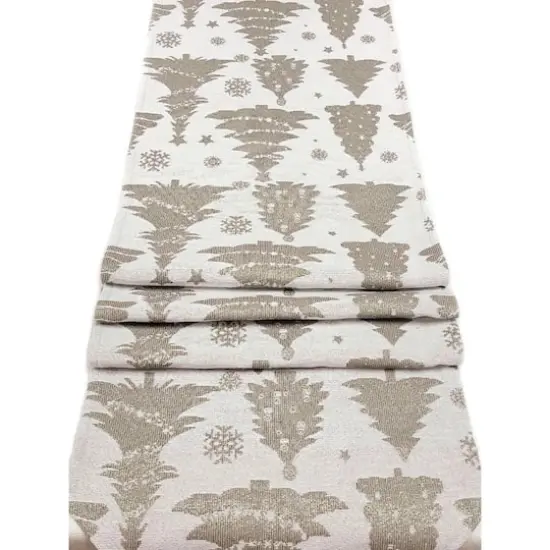 Wizardi 13.75" x 67" Silver Pine Trees Christmas Table Runner {1}