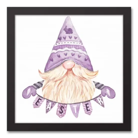 Easter Gnome Banner 12" x 12" Black Floating Framed Canvas {1}