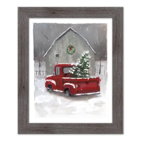 Snowy Christmas Truck Western Gray Framed Print {1}