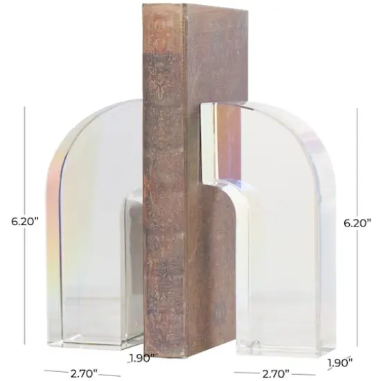 6" Clear Crystal Geometric Arched Bookends Set {5}