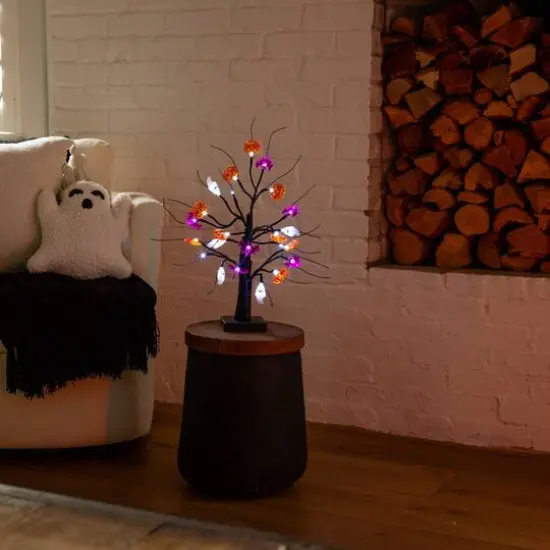 18in. Pre-Lit Artificial Halloween Ghost, Bats & Pumpkins 24 LED Lighted Ornament Tree {14}