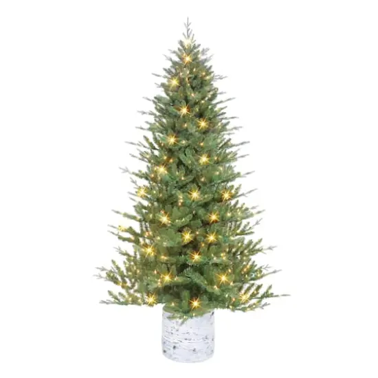 7.5ft. Pre-Lit Potted Artificial Christmas Tree, Clear Incandescent Lights {1}