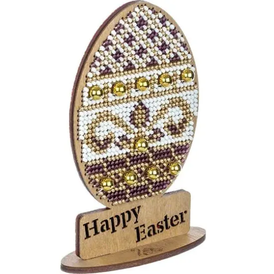 Wonderland Crafts Purple, White & Gold Happy Easter Egg Bead Embroidery on Wood Kit {4}