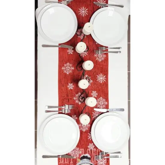 Wizardi 13.75" x 67" Snowman Christmas Red Table Runner {5}