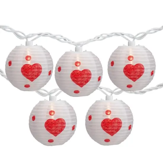 10ct. White & Red Heart Paper Lantern Valentine's Day String Lights {1}
