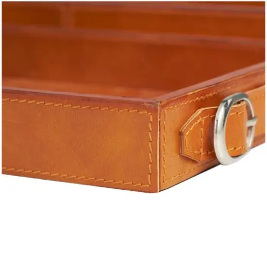 Leather Nesting Tray with Buckle Handles D&eacute;cor Set Brown {6}