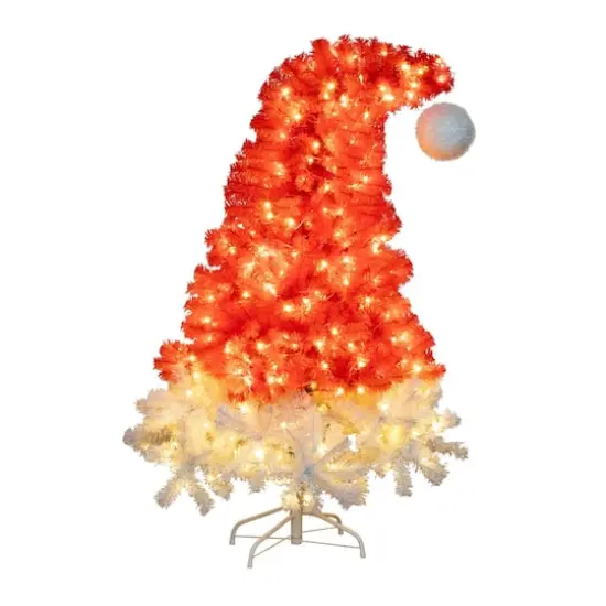 5ft. Pre-Lit Red Santa&rsquo;s Hat Artificial Christmas Tree, Clear LED Lights {1}