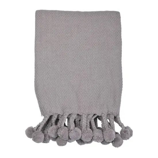 Hello Honey&reg; Woven Cotton Pom Pom Throw Gray {1}