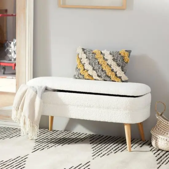 40" Contemporary Polyester & Wood Storage Bench White {3}