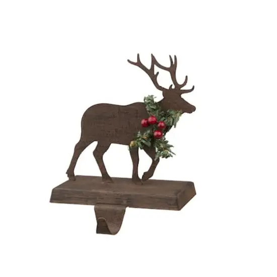 Glitzhome 7" Wooden & Metal Reindeer Stocking Holder {5}