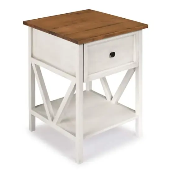 Walker Edison 19" 1-Drawer Wood Side Table Reclaimed Barnwood / White Wash {1}