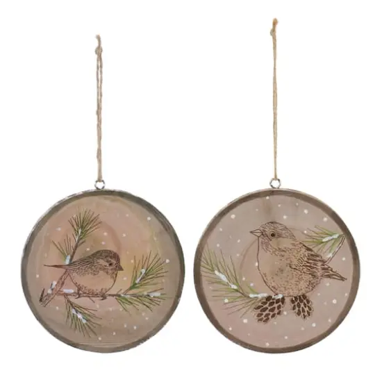 12ct. 4" Wood Bird Tree Disc Ornament Set {1}
