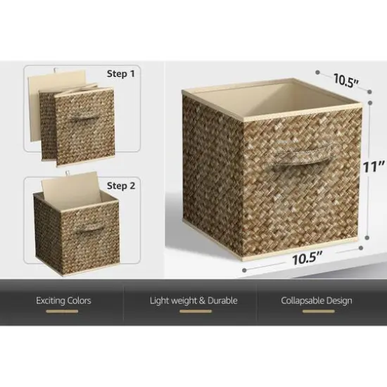 Sorbus 11" Beige Woven Foldable Storage Cubes, 4ct. {6}