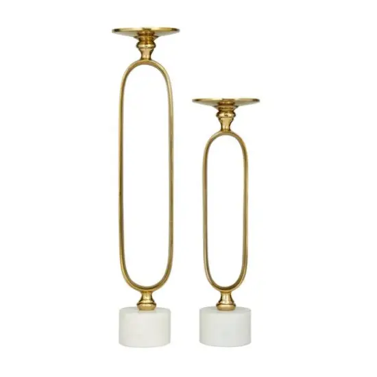 Gold Aluminum Modern Candle Holder Set, 15'' & 19'' {6}