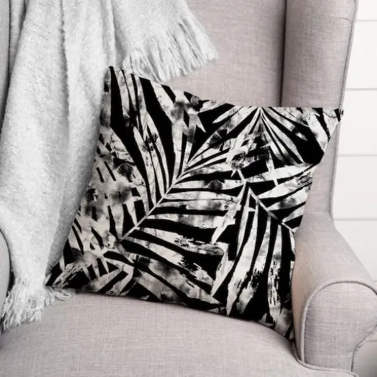 18" x 18" Distressed Leaves Indoor/Outdoor Throw Pillow Black {3}