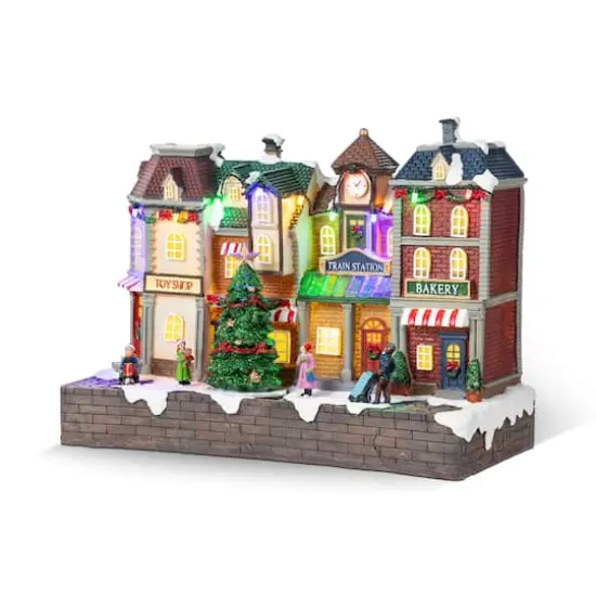 Glitzhome&reg; 13.75" Lighted Christmas Train station Resin Village with Movement and Music {1}