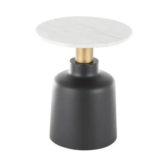 21.5" Black Metal Pedestal Accent Table with Faux White Marble Top {10}