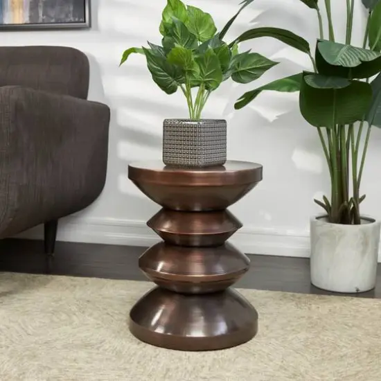 18" Copper Metal Art Deco Inspired Accent Table {7}
