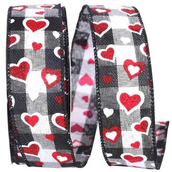 Reliant Glitter Wired Hearts Checkered Ribbon {2}