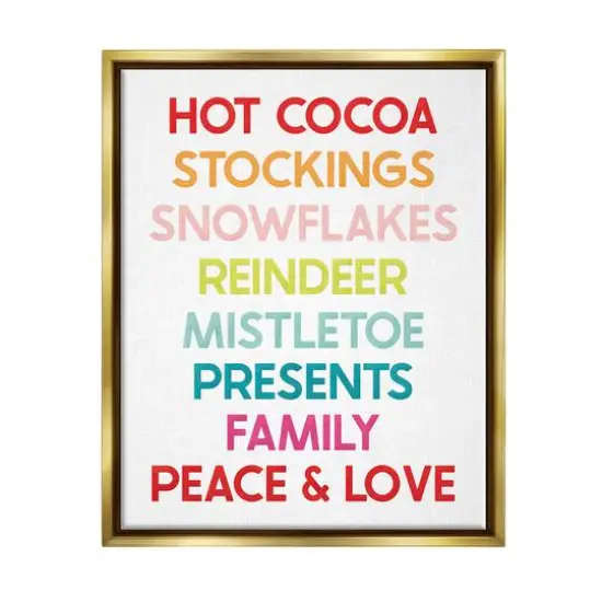 Stupell Industries Peace & Love Rainbow Christmas List Framed Floater Canvas Wall Art Gold {1}