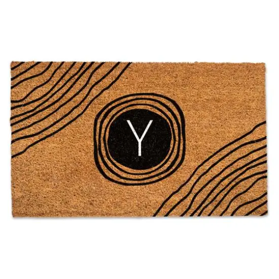 Black Monogram Circle Natural Coir Doormat Y {1}