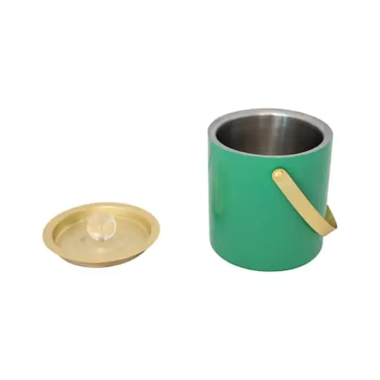 Hello Honey 1.5-Quart Enameled Stainless Steel Ice Bucket with Lid and Glass Knob, Gold Finish and Turquoise Color {8}