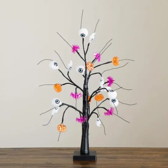 2ft. Pre-Lit Artificial Halloween Eyeballs, Ghosts, Bats & Pumpkins 24 LED Lighted Ornament Tree {10}