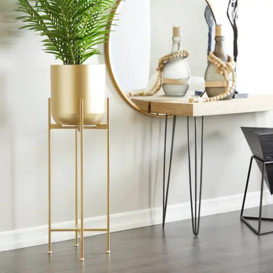 Gold Metal Modern Planter, 13" x 13" x 41" {11}