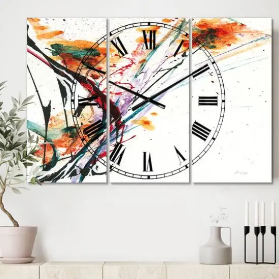Designart 'Abstract Handpainted Orange Flowers Traditional Multipanel Wall Clock {3}