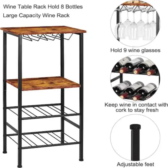 Rustic Brown Freestanding Industrial Wood Wine Rack  {5}