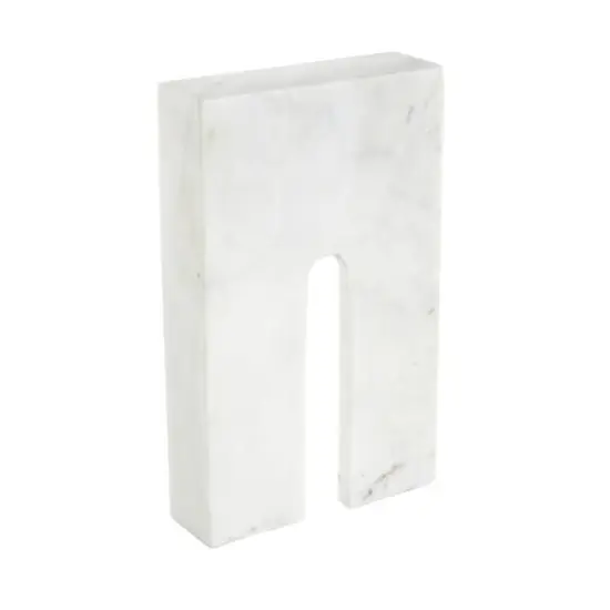 11" White Grooved Marble Rectangular Arch Sculpture {7}