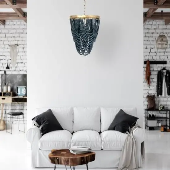 Hello Honey&reg; 26" 2-Tier Draped Wood Bead Chandelier Blue {5}