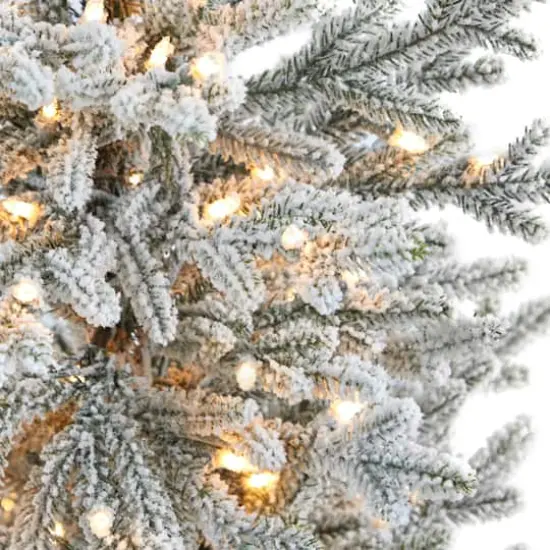 4.75ft. Pre-Lit Flocked Fraser Fir Artificial Christmas Treein Tower Planter, Warm White Lights {3}