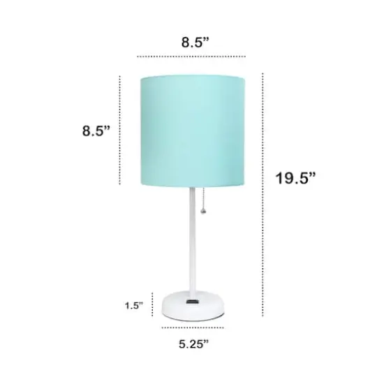 Creekwood Home Oslo 19.5" Power Outlet Table Lamp White Base/Aqua Shade {4}