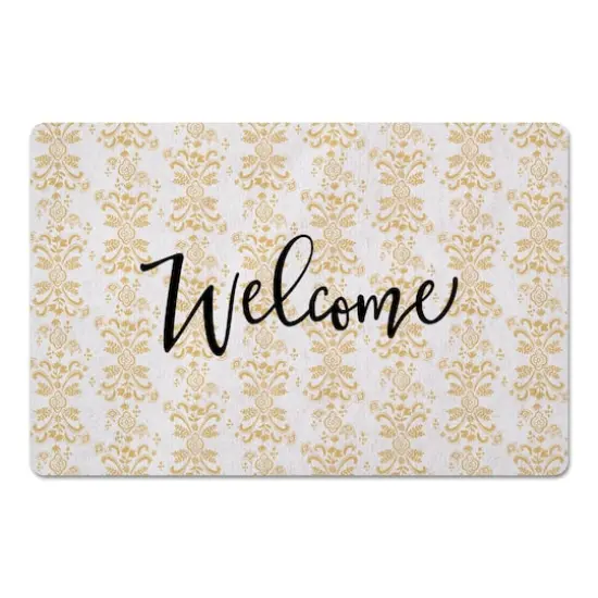 Welcome Floral Crest Floor Mat Yellow {1}