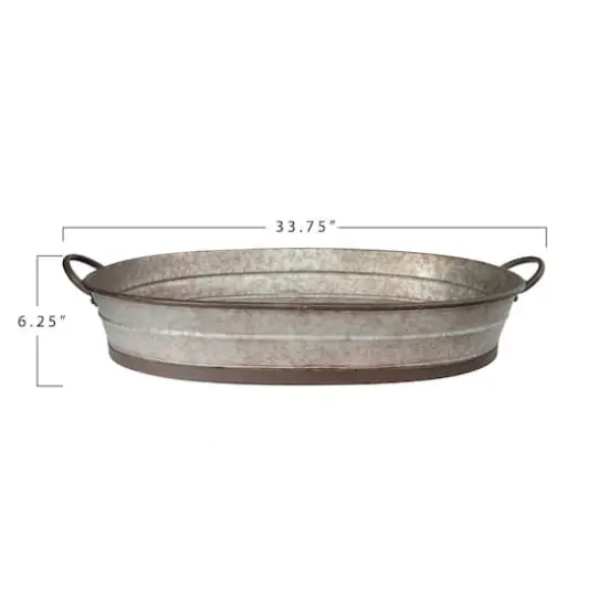 Hello Honey&reg; 34'' Gray Oval DistressedGalvanized Metal Tray with Handles {4}