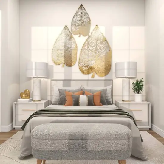 Laser-Cut Gold Metal Leaf Wall D&eacute;cor Set {10}