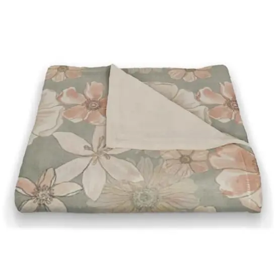 Watercolor Florals Coral Fleece Blanket Green {3}
